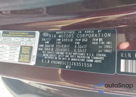 2018 Kia Sedona Lx from USA, damaged, VIN KNDMB5C11J6351558